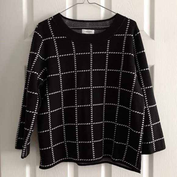Calvin Klein Checkered Pattern Crewneck Sweater, Size L - Picture 2 of 5